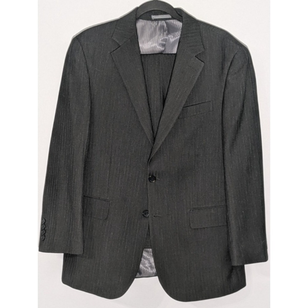 Bertolini Suit 40S Black on Black Pinstripe Wool/Silk Pants 34x28 Super 140s